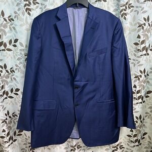 E Thomas Scuderi Boyd's Blue Windowpane Blazer {58 IT Fits 46} Slim Jacket Wool